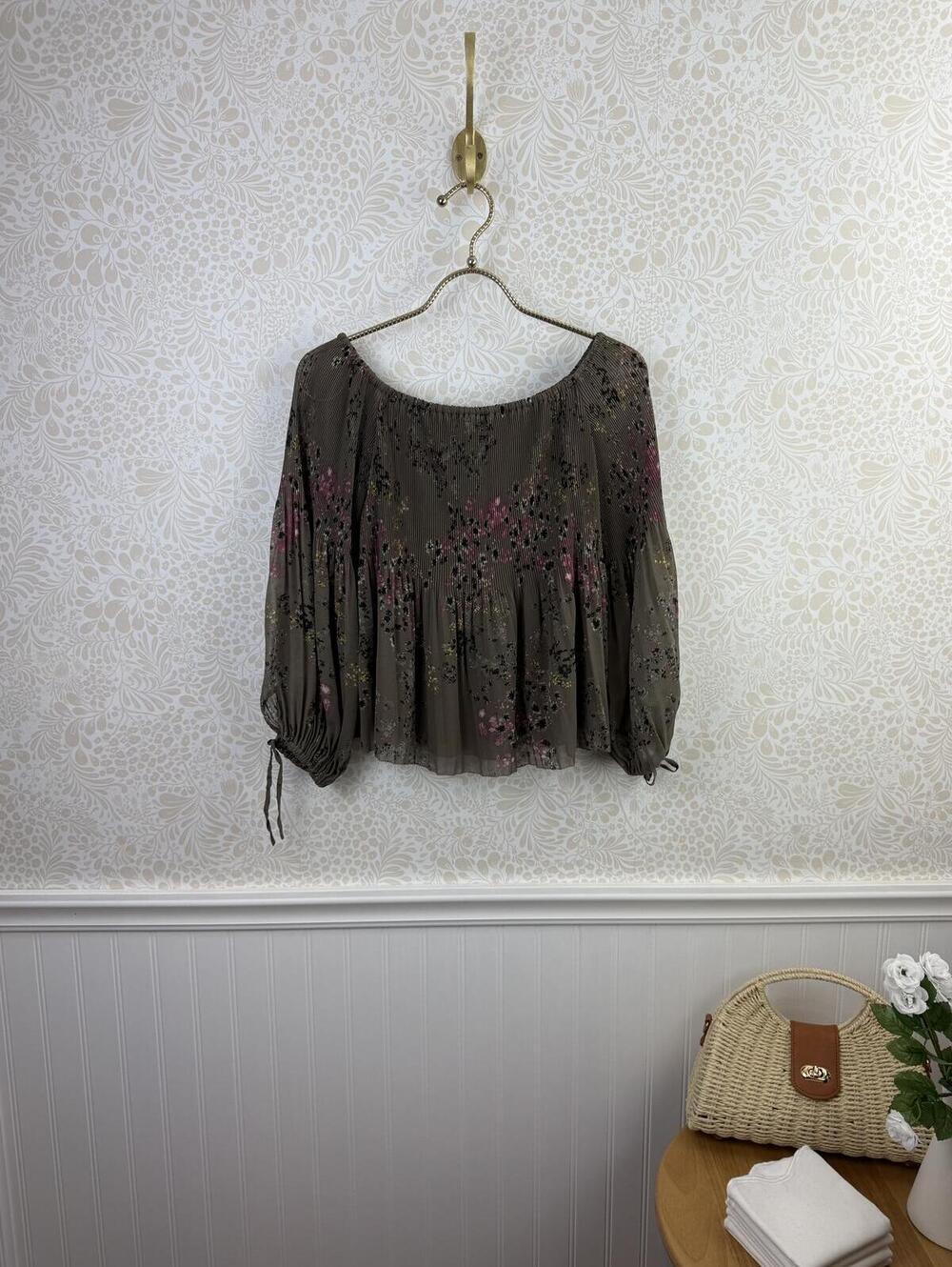 Wilfred by Artizia Gray Pleated Peplum Floral Blouse - Size - XS